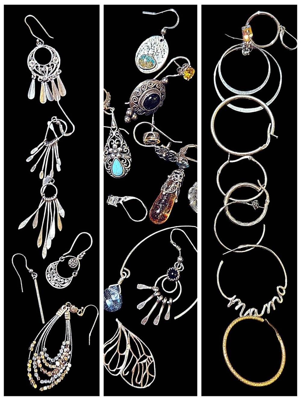 Sterling Silver And Natural Stone Mismatched & Broken Jewelry Lot For Crafting